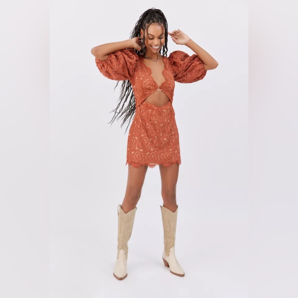 For Love & Lemons Rust Orange Lace Mini Dress - Picture 3 of 8